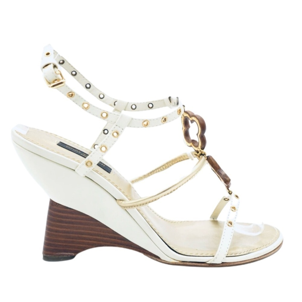 Louis Vuitton Wedge Heels Leather T-Strap Sandals | Designer Luxury Shoes - Picture 9 of 15